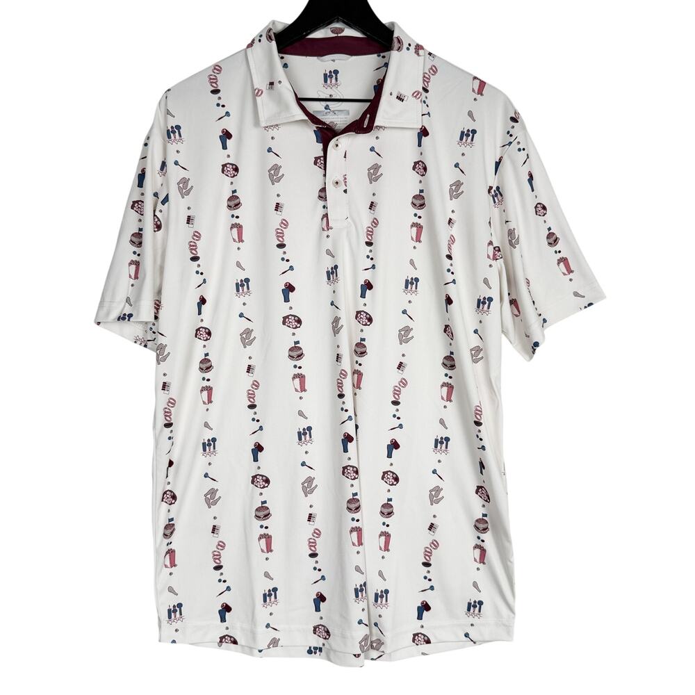 Swannies Barber Golf Polo Mens BBQ Food Drinks White - L